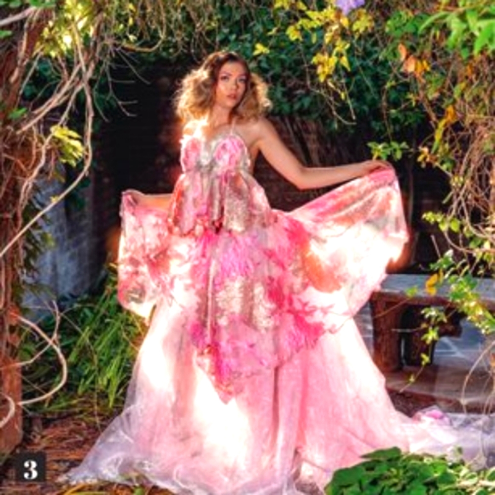 "SARAH JESSICA" Pink White & Rose Gold Floral Lace Tulle Wedding Ballgown Set
